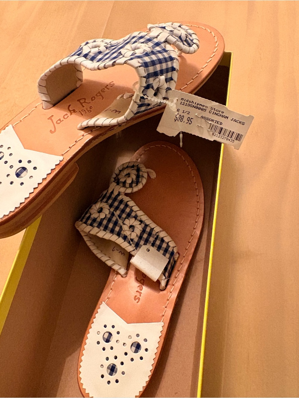 NWT Jack Rogers Blue Gingham Knot Slide Sandals size 6.5 - Picture 2 of 4